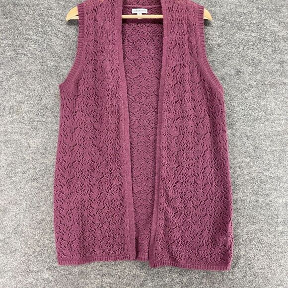 Croft & Barrow Cardigan Women M Medium Purple Geometric Knit Open Front Casual - Picture 4 of 9